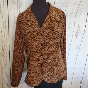 Requirements leopard print button front blouse Large